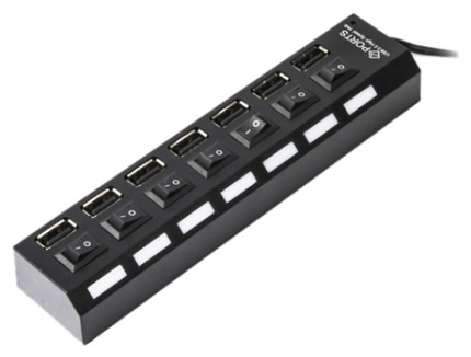 Разветвитель активный USB 2.0 Gembird UHB-U2P7-02 с подсветкой и выключателями ,7 порта, с питанием