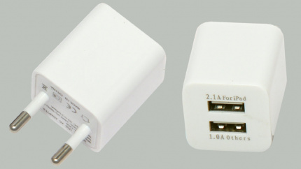 Сетевое ЗУ USB 2 port, 2.1A+1A, 3-822, белый