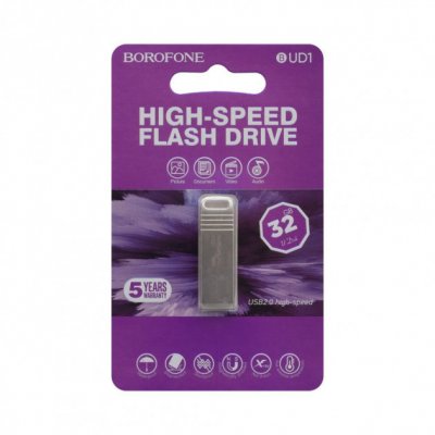 USB Flash Drive 32Gb Borofone BUD1 серебро, цинковый сплав USB 2.0