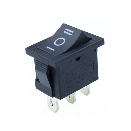 36-2145 Выключатель клавишный 250V 6А (3с) ON-OFF-ON черный с нейтралью Mini REXANT