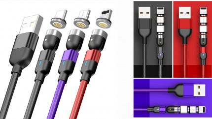 Кабель-зарядка 3in1 USB->micro/TypeC/8 pin 1.2 m. MRM MR360 Magnetic cable (магнитный)