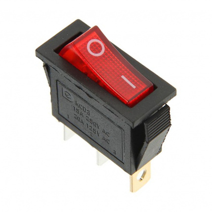 36-2210 Выключатель клавишный 250V 15А (3с) ON-OFF красный с подсветкой REXANT
